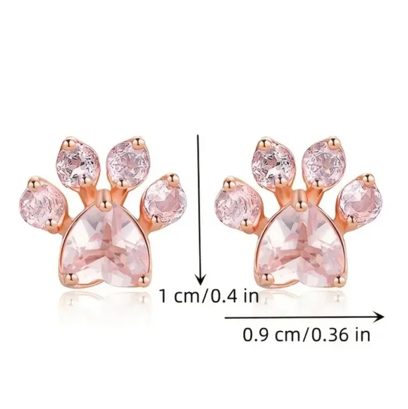 Crystal Pink Cat Dog Paw Earrings - Picture 5 of 7